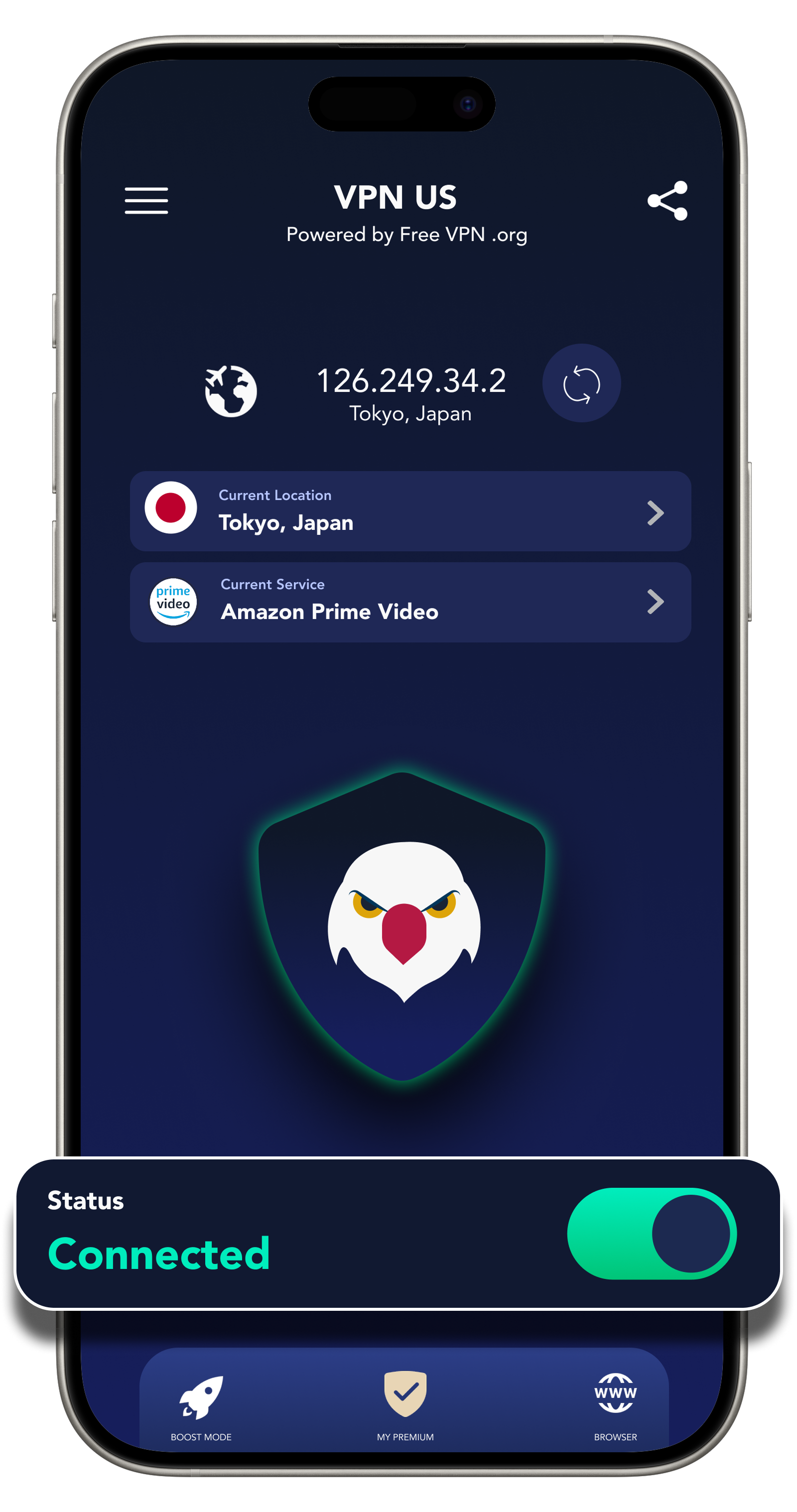 FREE VPN US connected on iPhone
